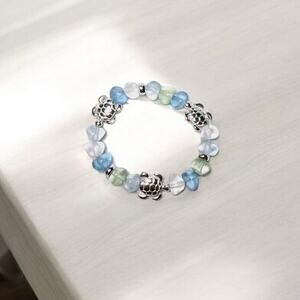 Beautiful Turtle with Blue and Green Glass Beads Stretch Bracelet